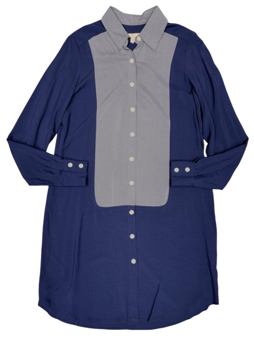 HUTCH | NEW | Tuxedo Front Colorblock Shirt Dress | Navy + Gray | Size M